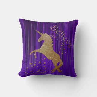 Purple and Gold Unicorn Throw Pillow