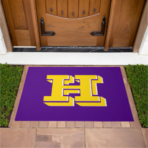 Purple and Gold Varsity Letter Style Monogram Doormat