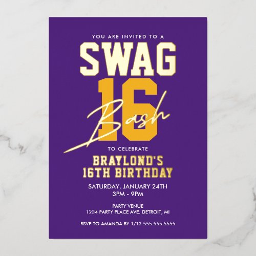 Purple and Gold Varsity Style Swag 16 Birthday