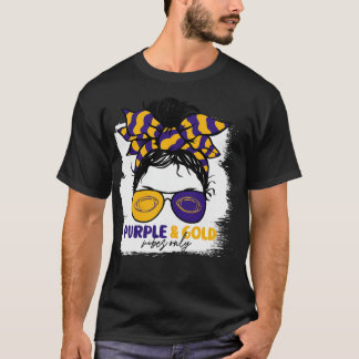 Purple and Gold Vibes Only Mom Messy Hair Gameday T-Shirt