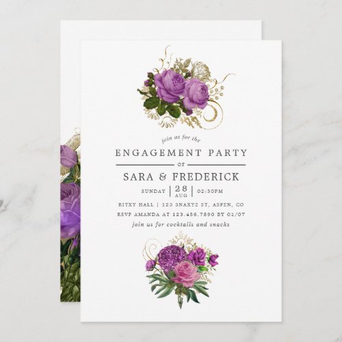 Purple and Gold Vintage Chic Engagement Party Invitation