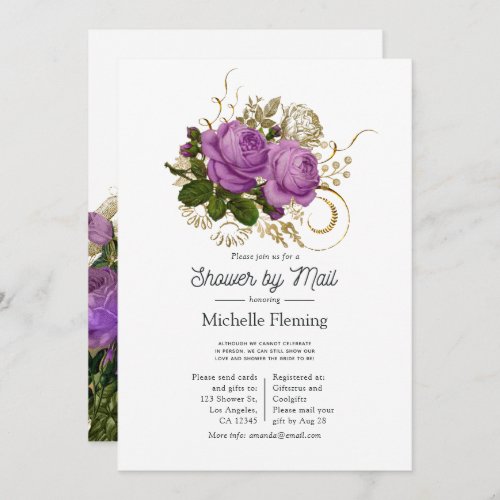 Purple and Gold Vintage Chic Floral Shower by Mail Invitation