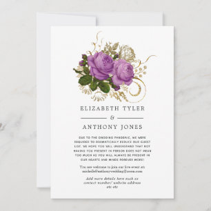 Purple and Gold Vintage Chic Reduced Guest List Announcement