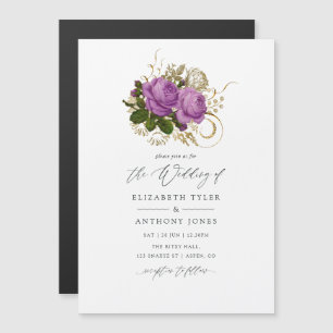 Purple and Gold Vintage Chic Wedding Magnetic Invitation