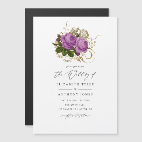 Purple and Gold Vintage Chic Wedding Magnetic Invitation