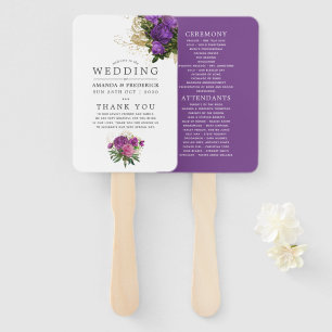 Purple and Gold Vintage Chic Wedding Program Hand Fan