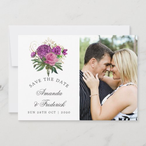 Purple and Gold Vintage Chic Wedding Save the Date