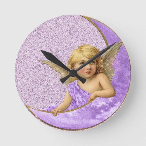 Purple and Gold Vintage Crescent Moon Angel Clock