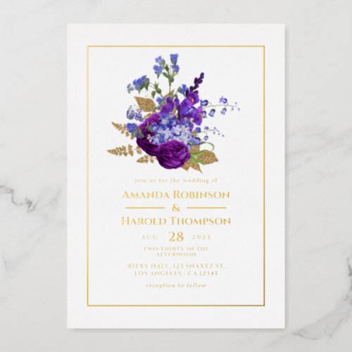 Purple and Gold Vintage  Floral Wedding Foil Invit Foil Invitation