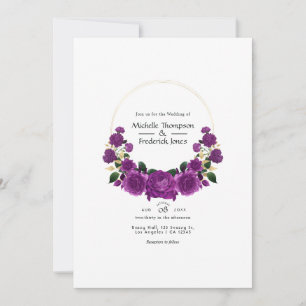 Purple and Gold Vintage Floral Wedding Invitation
