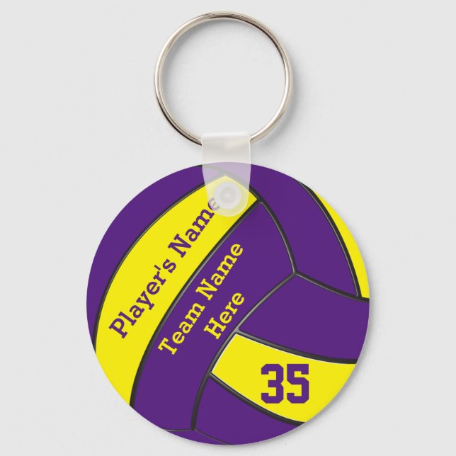 Purple and Gold Volleyball Keychains, PERSONALIZED Keychain (Front)