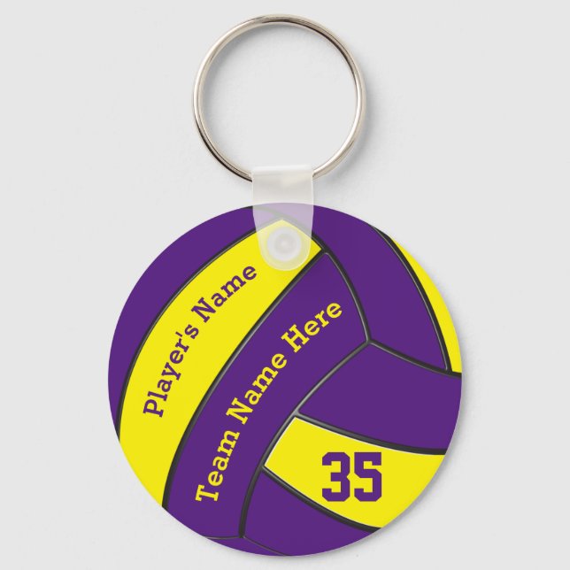 Purple and Gold Volleyball Keychains, PERSONALIZED Keychain (Front)