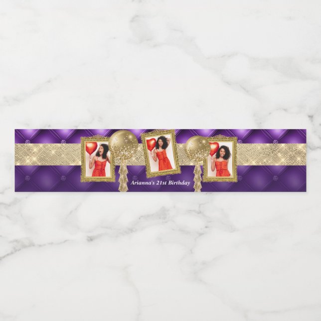 Purple and Gold Water Label with Pictures (Single Label)