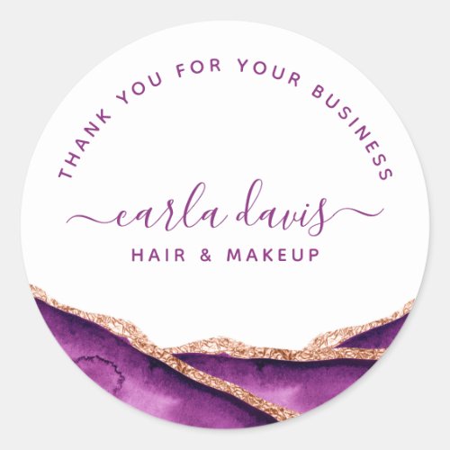Custom Stickers 4 Purple And Gold Watercolor Classic Round Sticker