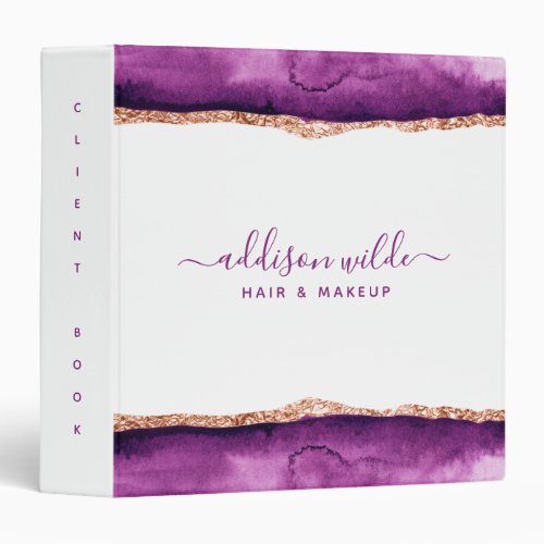 Purple And Gold Watercolor Client Business 3 Ring Binder