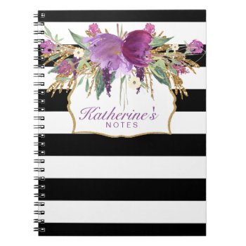 Purple And Gold Watercolor Flowers Notebook by NoteworthyPrintables at Zazzle