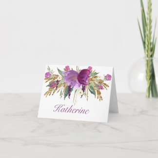 Purple and Gold Watercolor Flowers Notecards