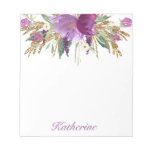 Purple And Gold Watercolor Flowers Notepad at Zazzle