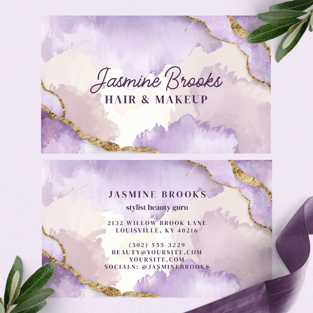 Purple and Gold Watercolor Glitter  Business Card (Creator Uploaded)