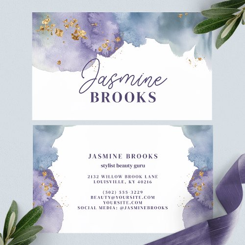 Purple And Gold Watercolor Luxury Business Card