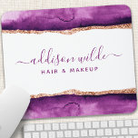 Purple And Gold Watercolor Salon Mouse Pad<br><div class="desc">Purple And Gold Watercolor Mouse Pad. Elegant Purple And Gold geometric hand lettered style calligraphy script professional business design. Perfect for makeup artists,  hair stylists,  cosmetologists,  and more!</div>