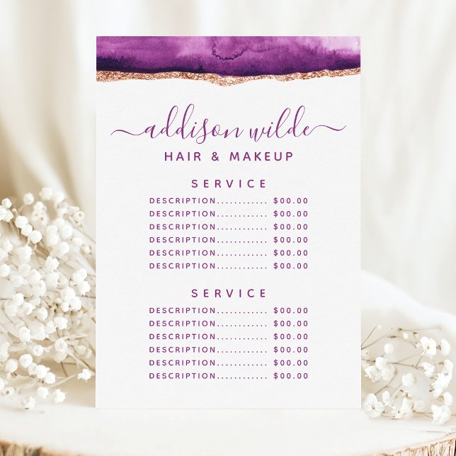 Purple And Gold Watercolor Service Price Menu (Creator Uploaded)