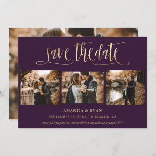 Purple and Gold Wedding 4 Photo Save The Date