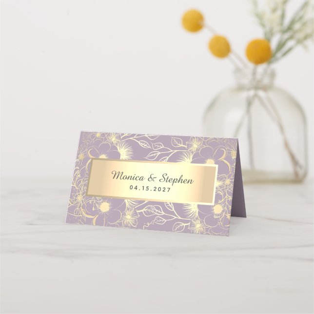 Purple and Gold Wedding Place Card (Back)