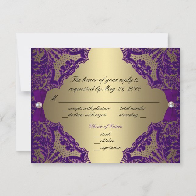 Purple and Gold Wedding RSVP Card (Front)
