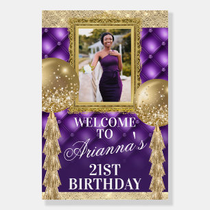 Purple and Gold Welcome Sign with Picture