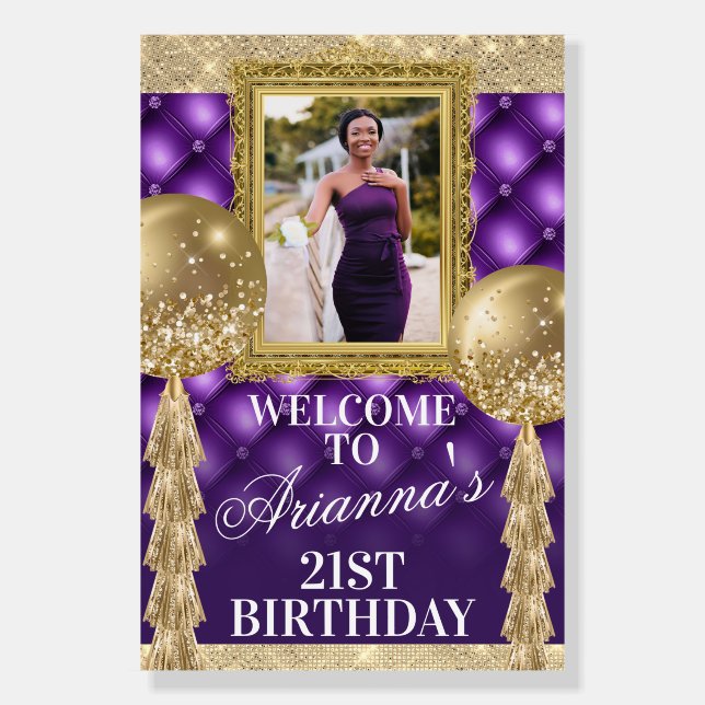 Purple and Gold Welcome Sign with Picture (Front)