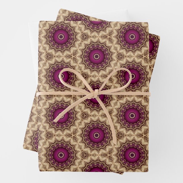 Purple and Gold wrapping paper. Paper Sheets (In situ)