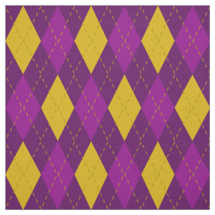 Purple and Gold Yellow Argyle Pattern Fabric