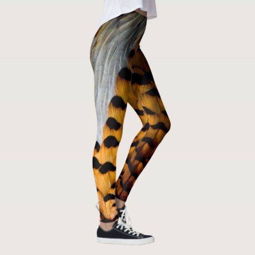 Purple and Golden Brown Pheasant Feathers Leggings