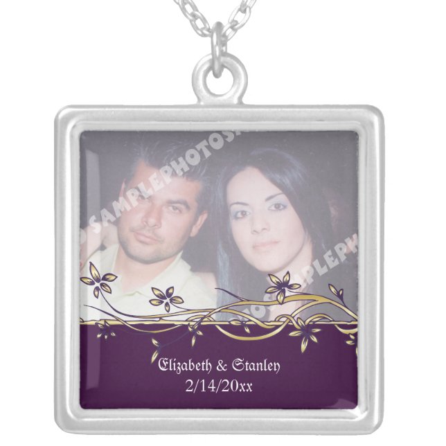 Purple and golden floral garland silver pendant (Front)