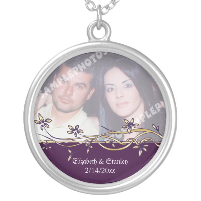 Purple and golden floral garland silver pendant (Front)