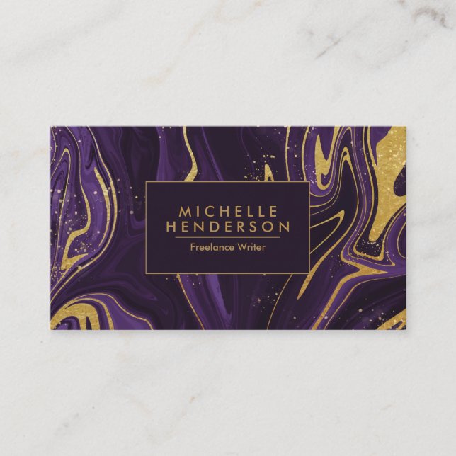 Purple and Golden Marble Business Card (Front)