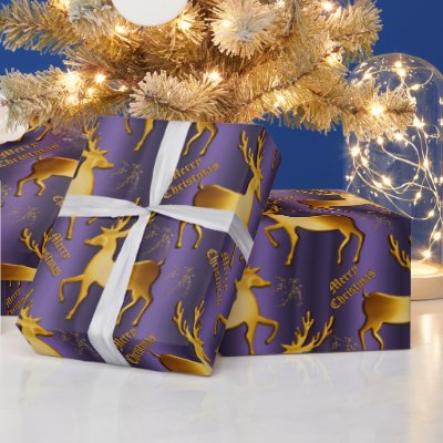 Purple and Golden Reindeer Merry Christmas 