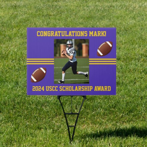 Purple and Golden Yellow Football Themed Photo  Sign