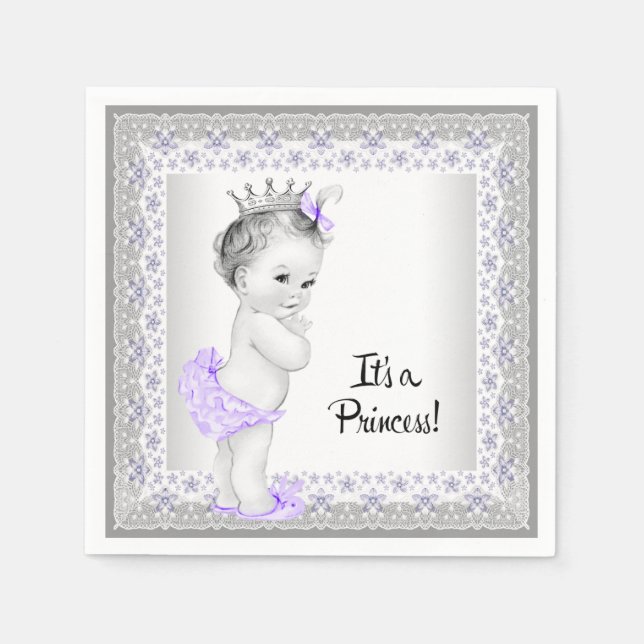 Purple and Gray Baby Girl Shower Paper Napkins (Front)