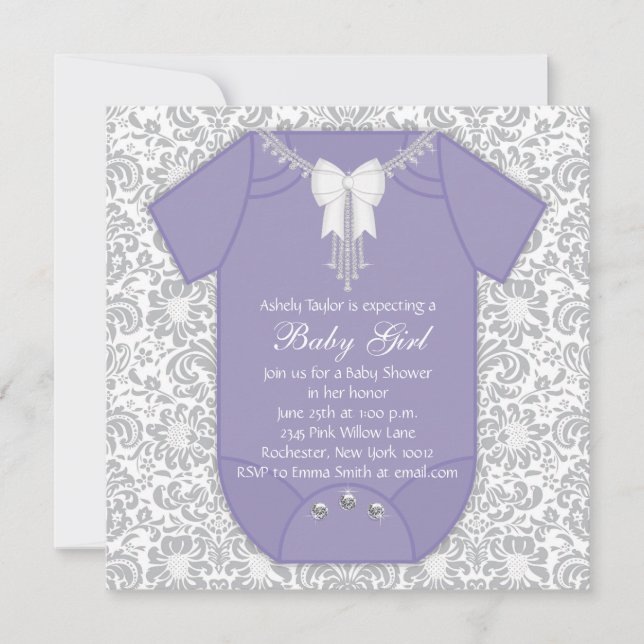 Purple and Gray Baby Shower Invitation (Front)