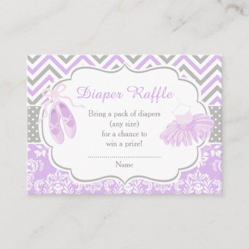 Purple and Gray Ballerina Baby Diaper Raffle Enclosure Card