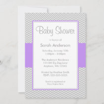 Purple and Gray Chevron Baby Shower Invitations