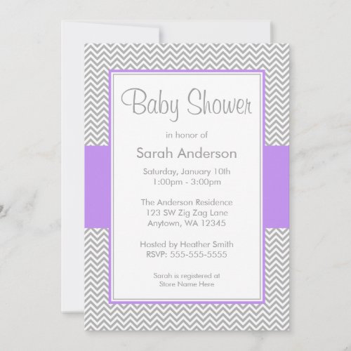 Purple and Gray Chevron Baby Shower Invitations
