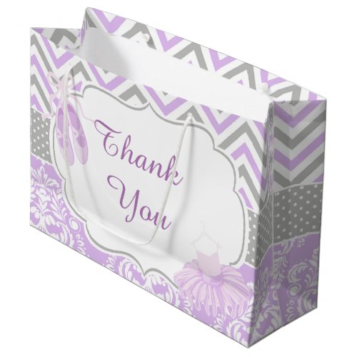 Purple and Gray Chevron Ballerina Thank You Large Gift Bag