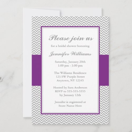 Purple and Gray Chevron Bridal Shower Card