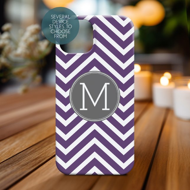 Purple and Gray Chevron Pattern with Monogram Case-Mate iPhone Case (Personalized Phone Case with Monogram)