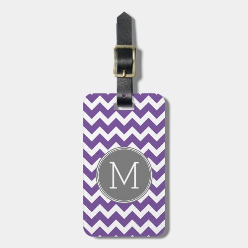 Purple and Gray Chevron Pattern with Monogram Luggage Tag