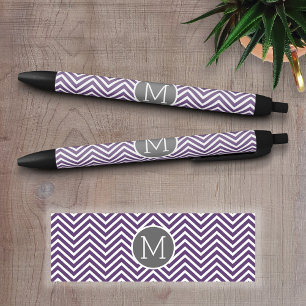Purple and Gray Chevron Pattern with Monogram Pen