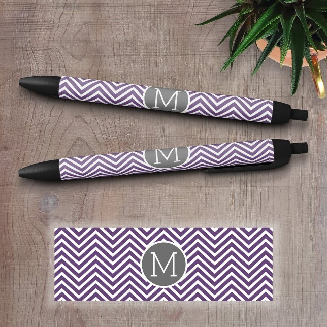 Purple and Gray Chevron Pattern with Monogram Pen (Custom Pen - Personalize this writing pen with your name, monogram or other text)